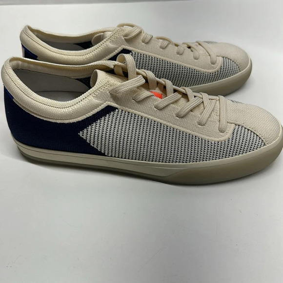 Rothy's The Lace Up Sneaker Shoes Classic Navy Off White Cream Stripe Womens 10 - Picture 4 of 11